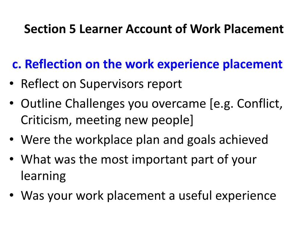 section 5 learner account of work placement 2