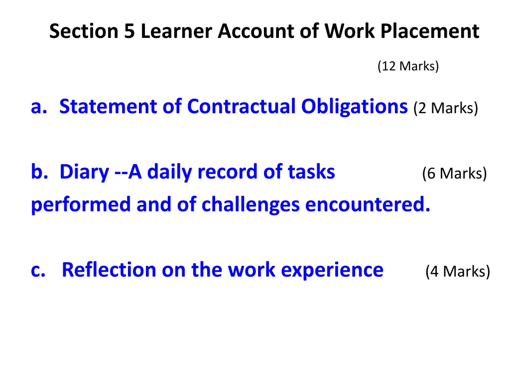 section 5 learner account of work placement