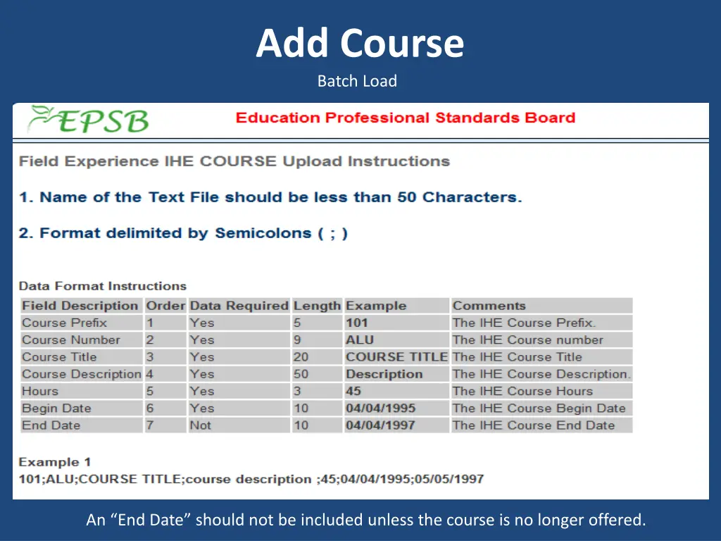 add course batch load 1