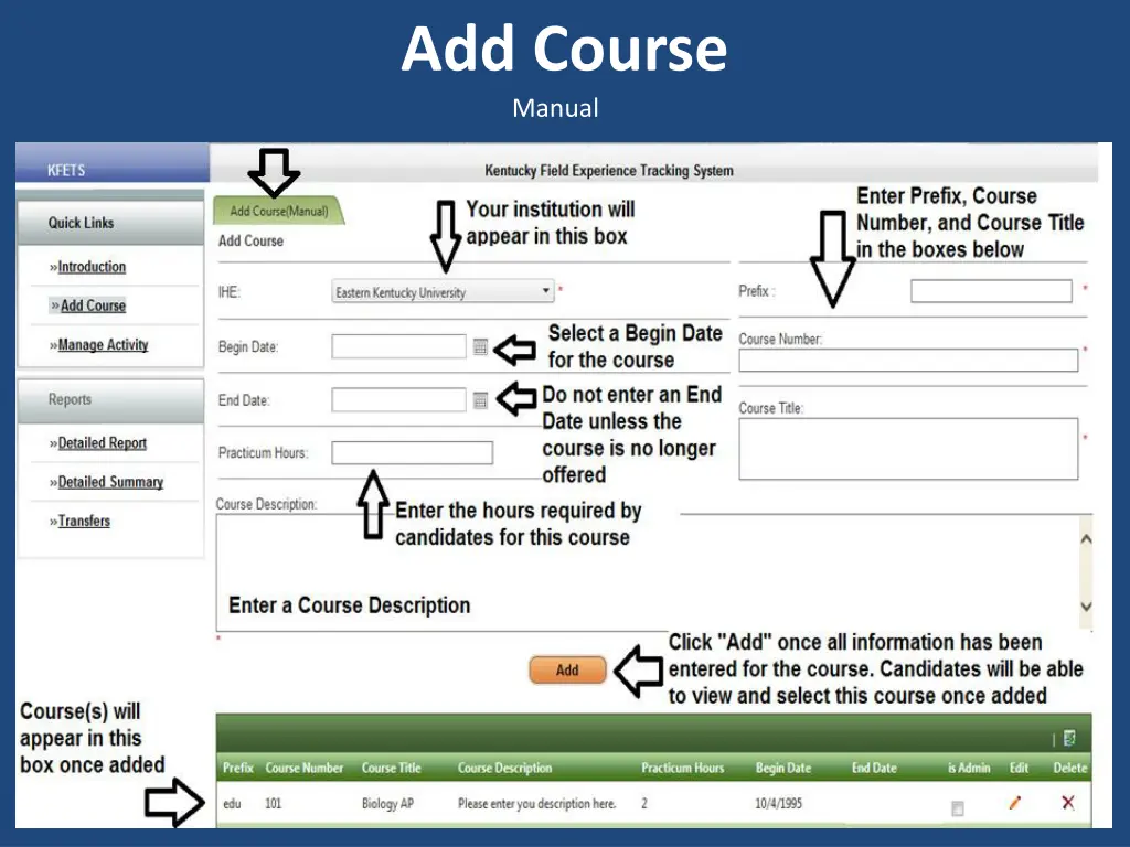 add course manual