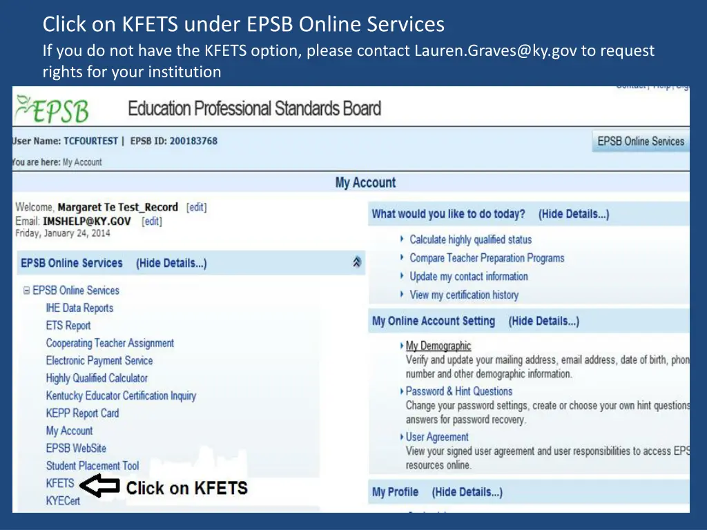 click on kfets under epsb online services