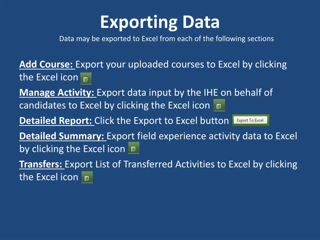 exporting data data may be exported to excel from