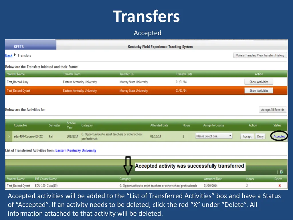 transfers accepted