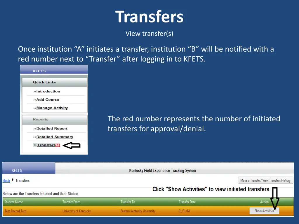 transfers view transfer s