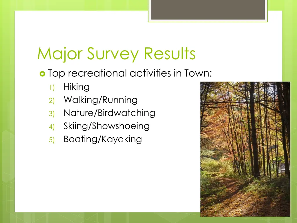 major survey results top recreational activities