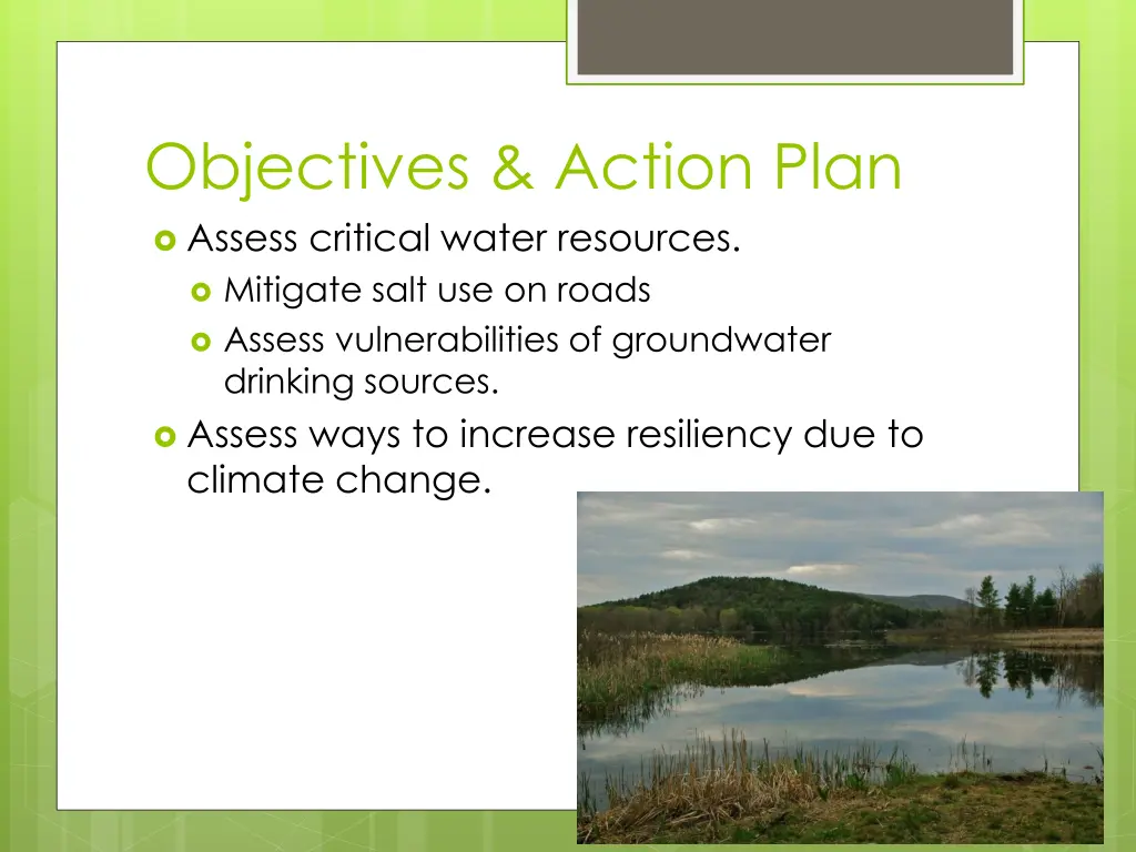 objectives action plan assess critical water