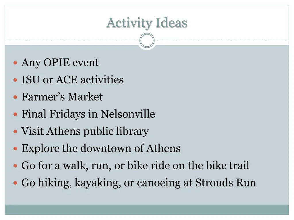 activity ideas