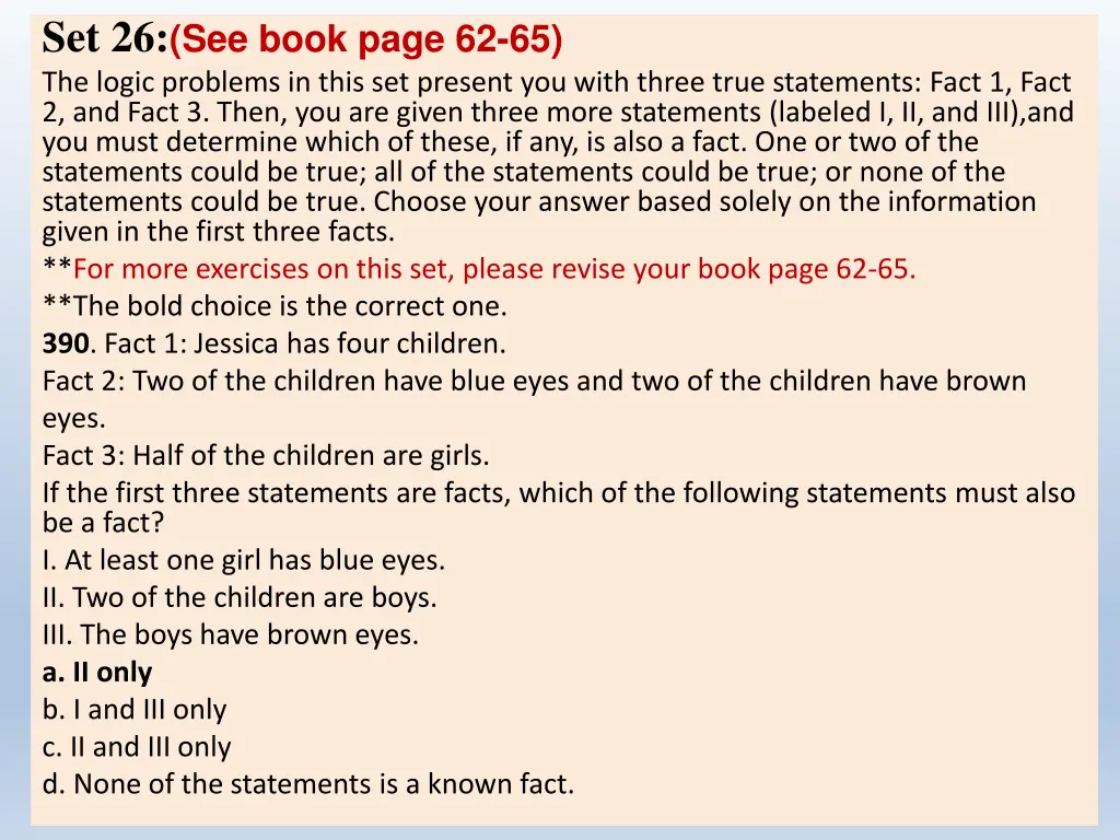 set 26 see book page 62 65 the logic problems