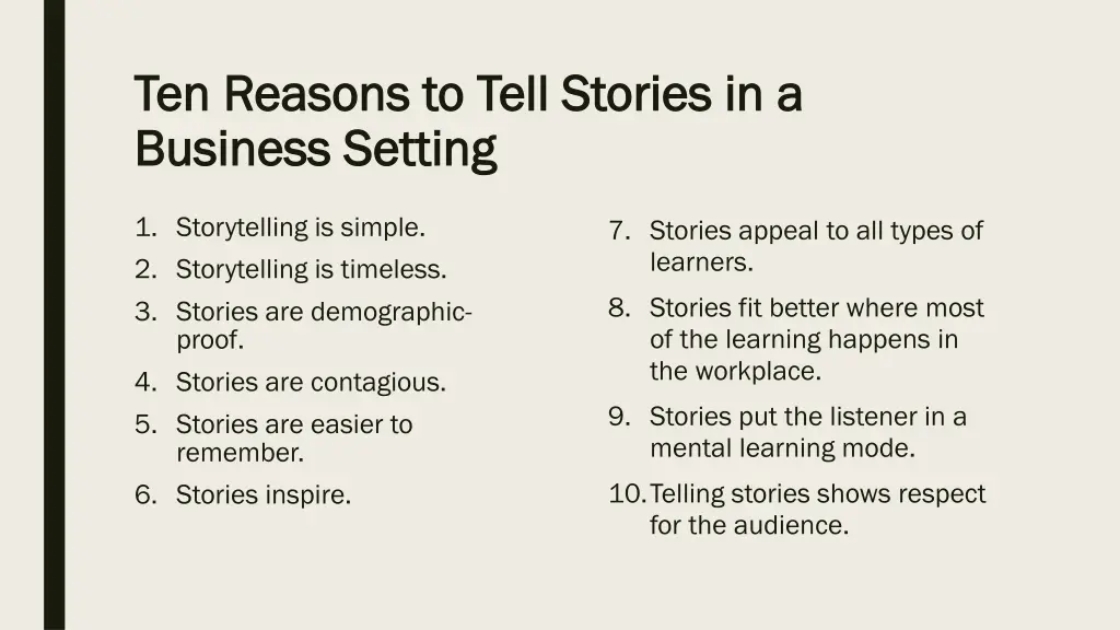 ten reasons to tell stories in a ten reasons