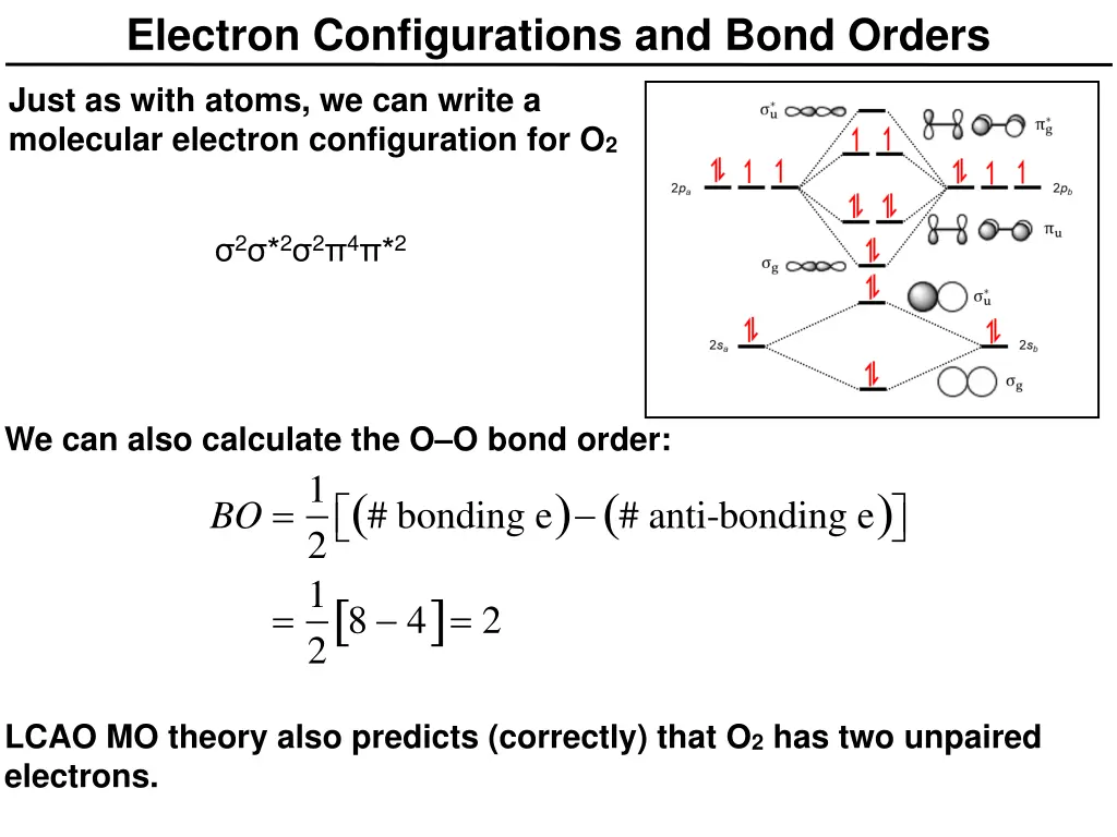 electron configurations and bond orders