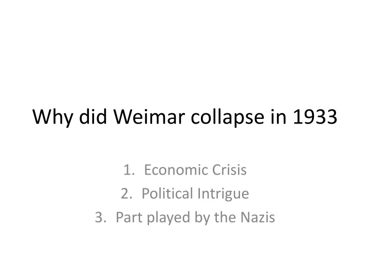 why did weimar collapse in 1933