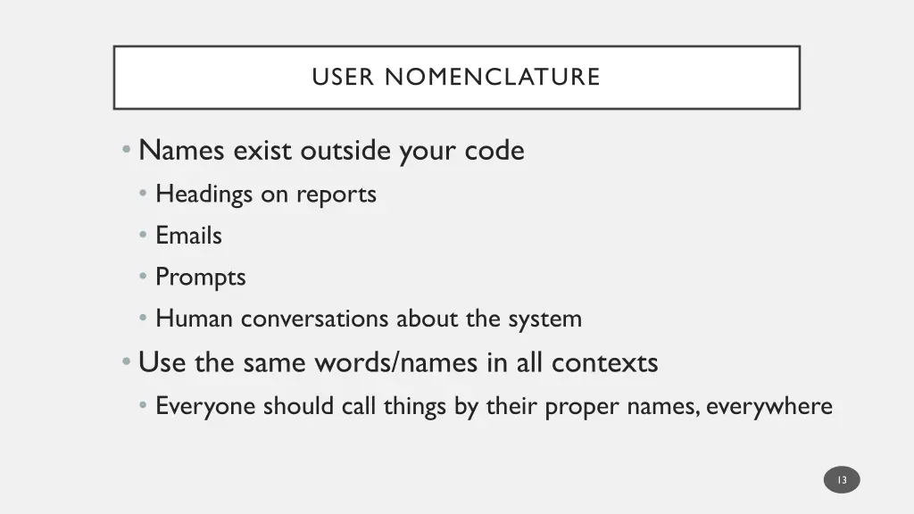 user nomenclature