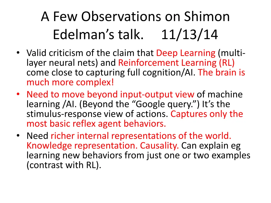 a few observations on shimon edelman s talk