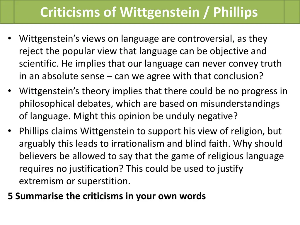 criticisms of wittgenstein phillips