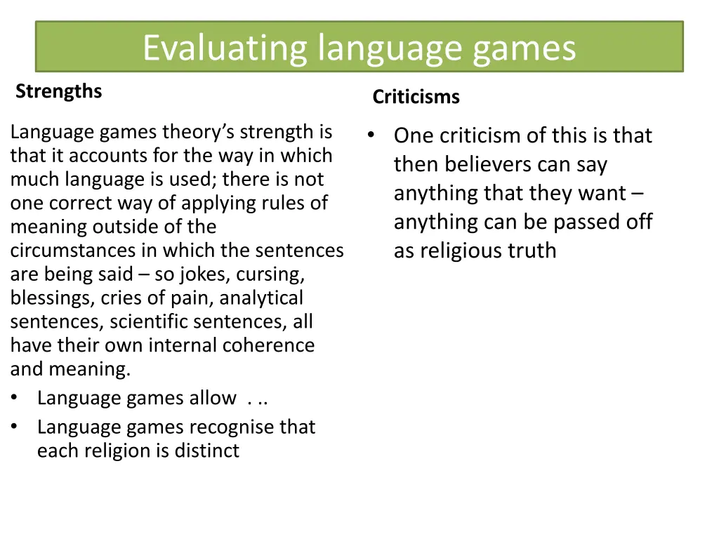 evaluating language games 1