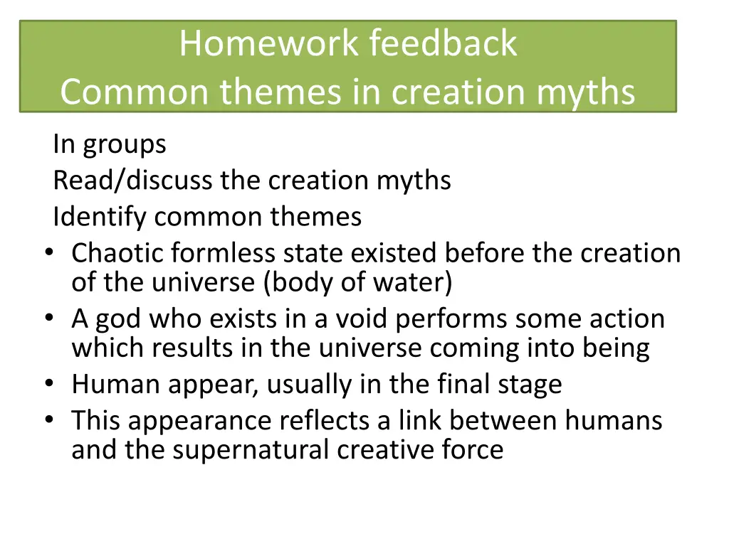 homework feedback common themes in creation myths