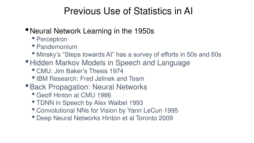 previous use of statistics in ai