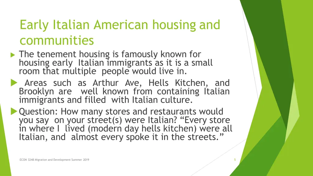 early italian american housing and communities