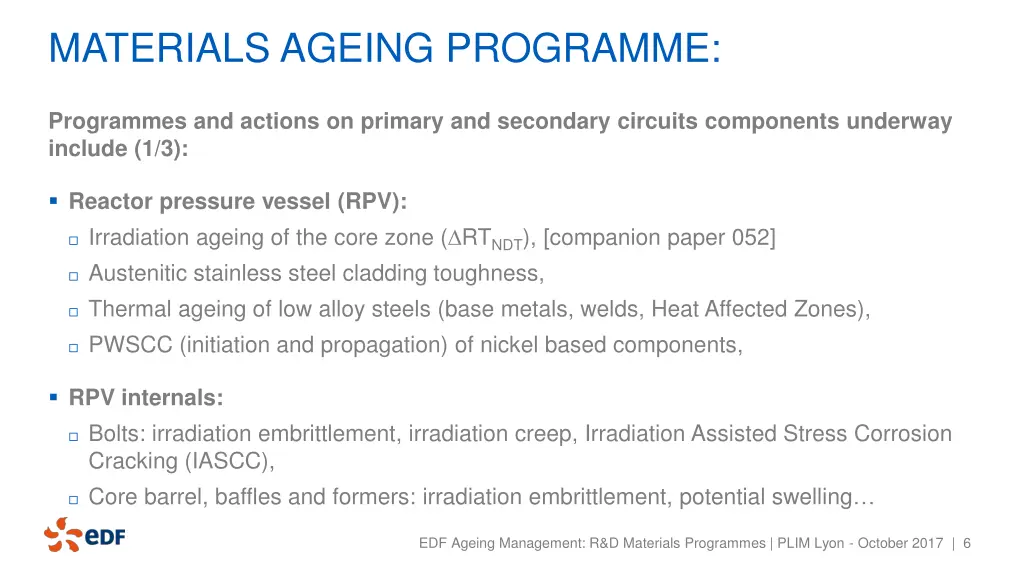 materials ageing programme 1