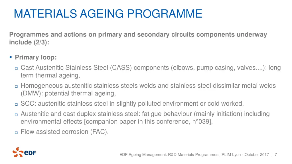 materials ageing programme 2