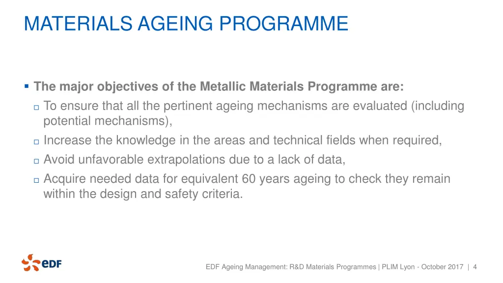 materials ageing programme