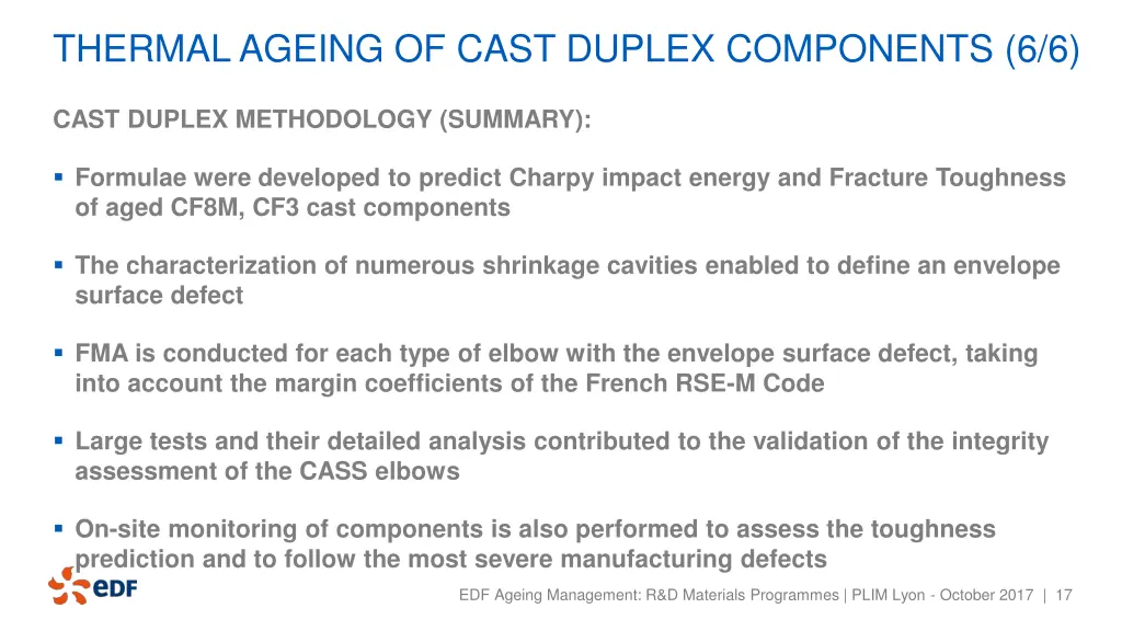 thermal ageing of cast duplex components 6 6