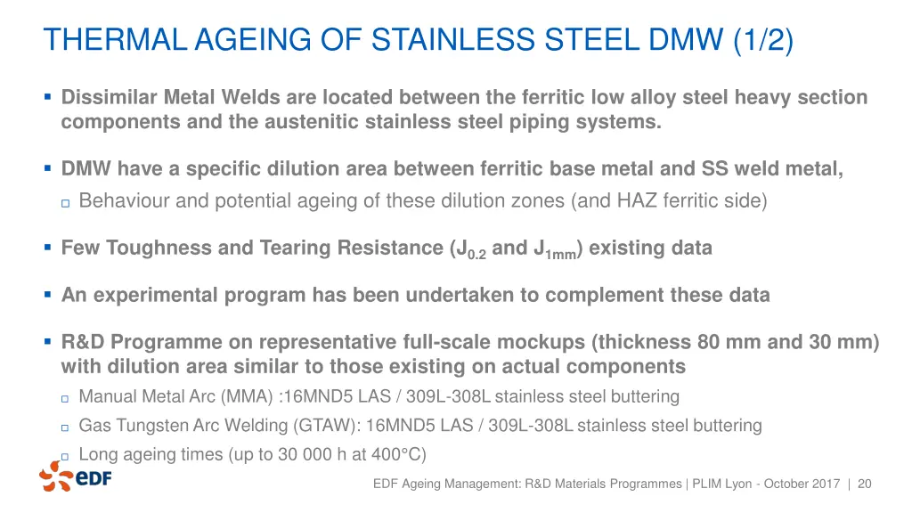 thermal ageing of stainless steel dmw 1 2