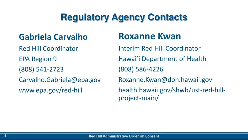 regulatory agency contacts