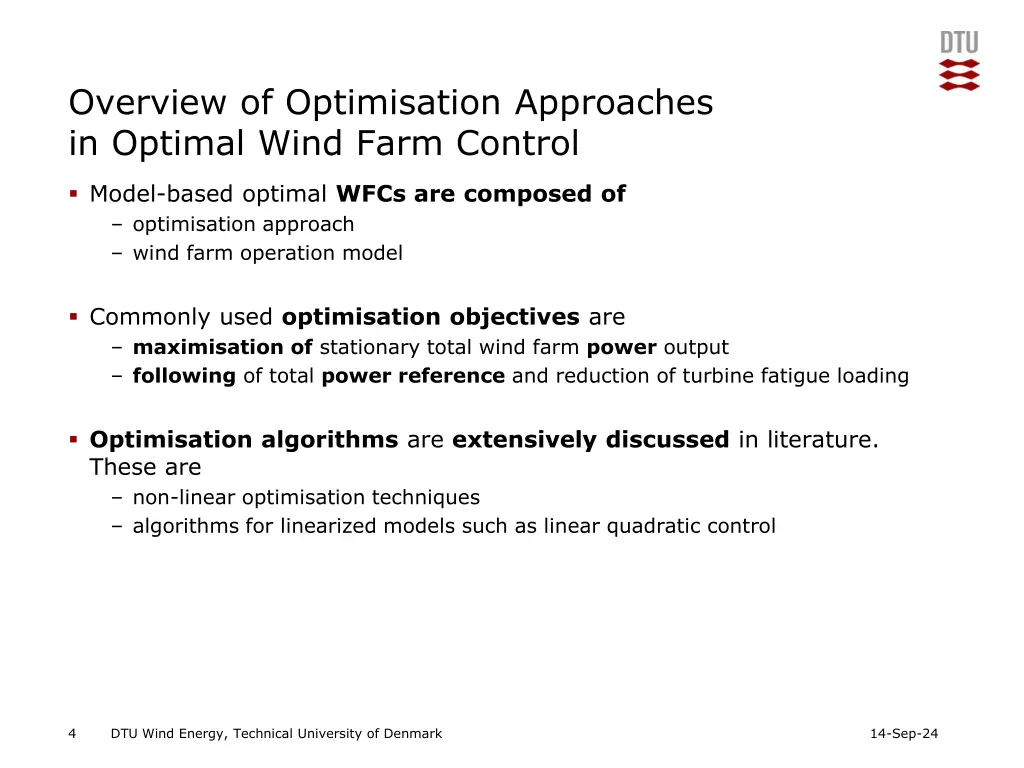 overview of optimisation approaches in optimal