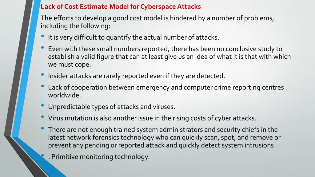 lack of cost estimate model for cyberspace attacks