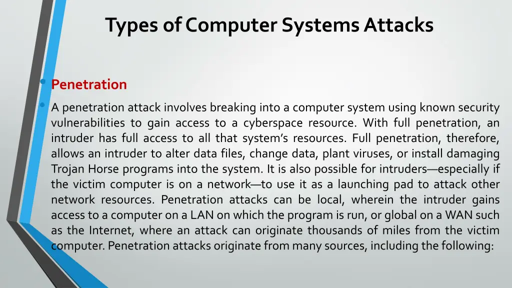 types of computer systems attacks