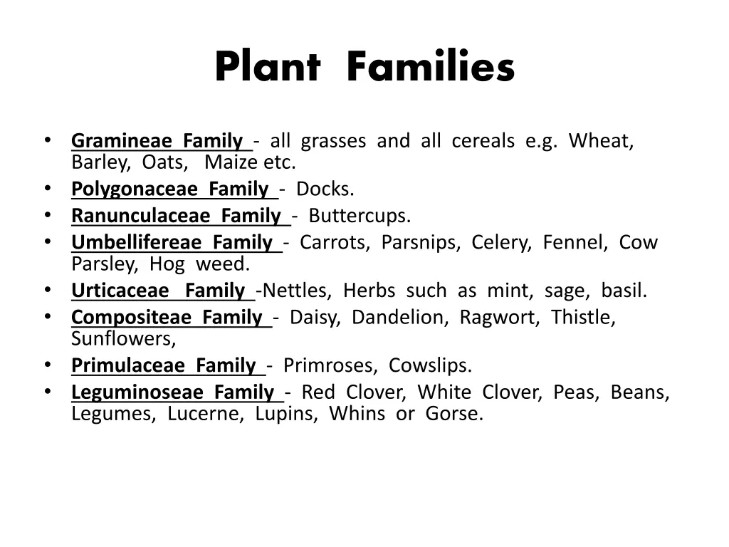 plant families