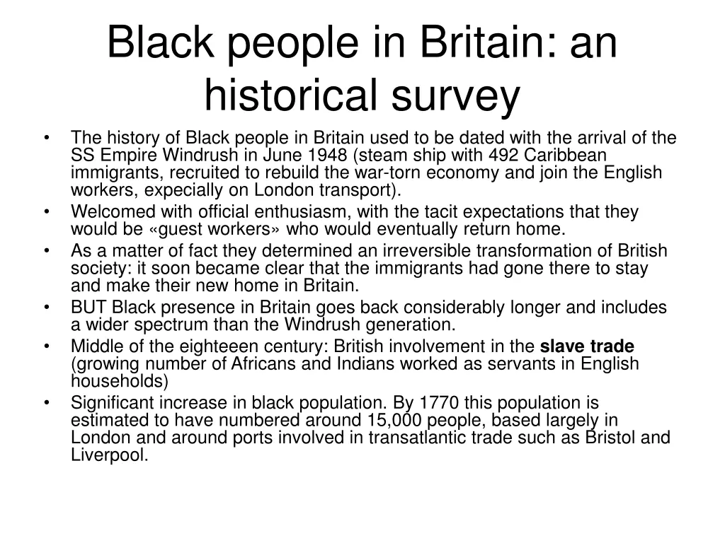 black people in britain an historical survey