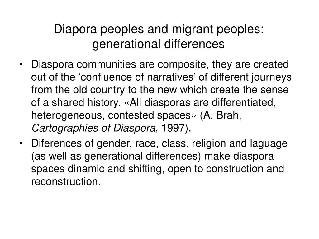 diapora peoples and migrant peoples generational