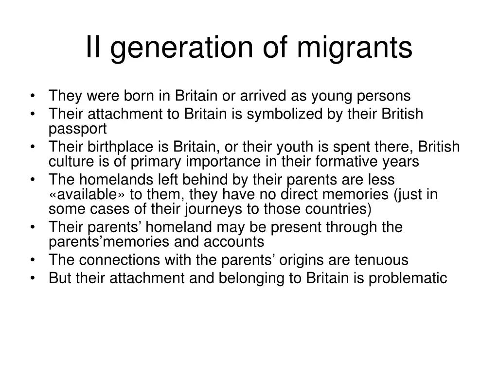 ii generation of migrants