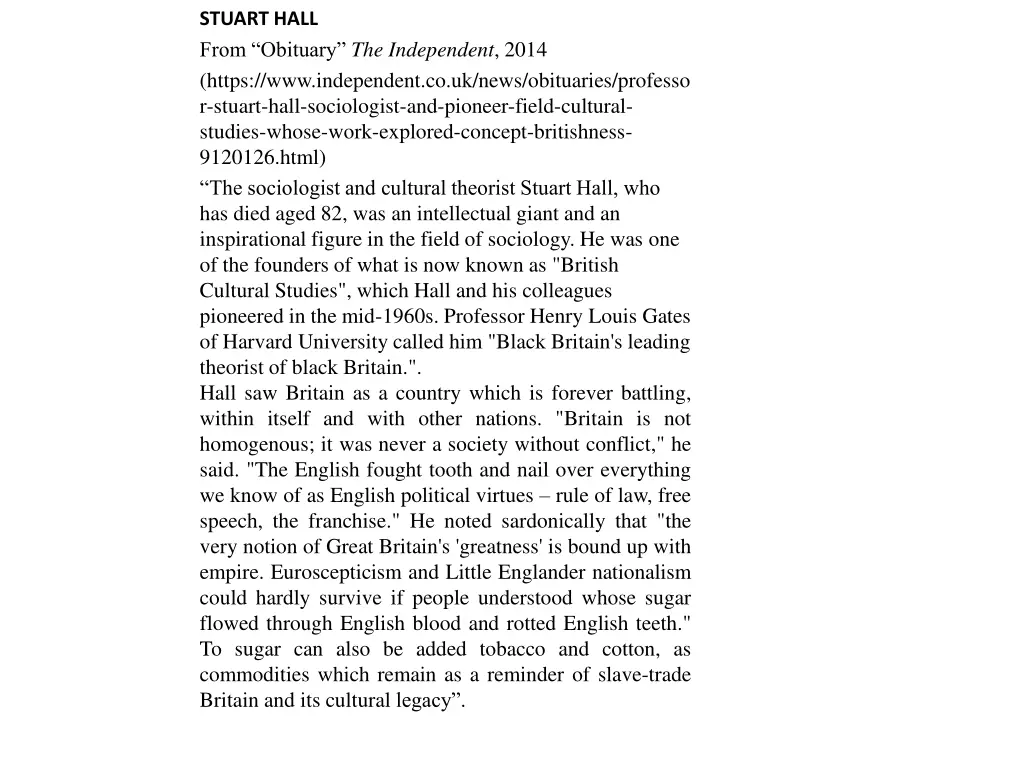 stuart hall from obituary the independent 2014