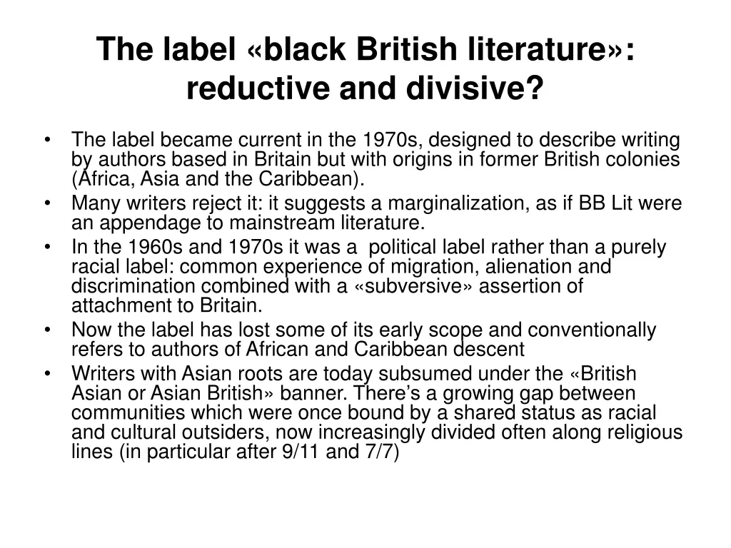 the label black british literature reductive