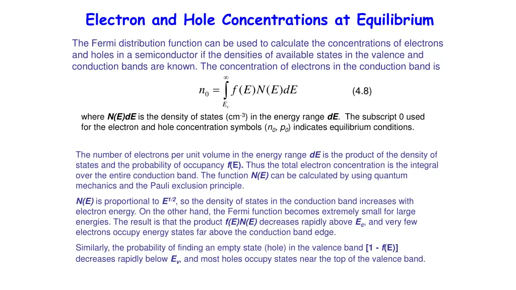 electron and hole concentrations at equilibrium