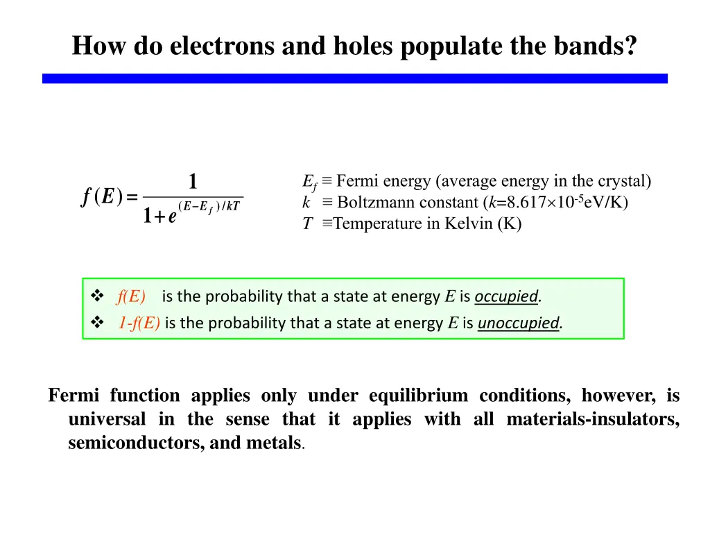 how do electrons and holes populate the bands