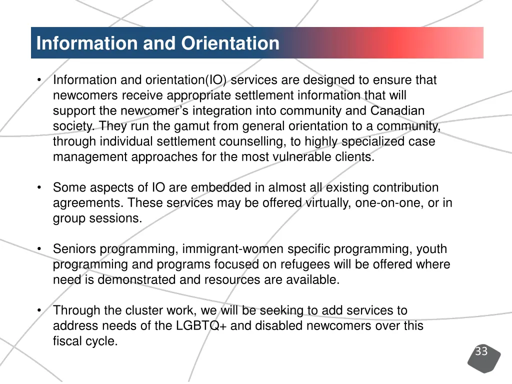 information and orientation