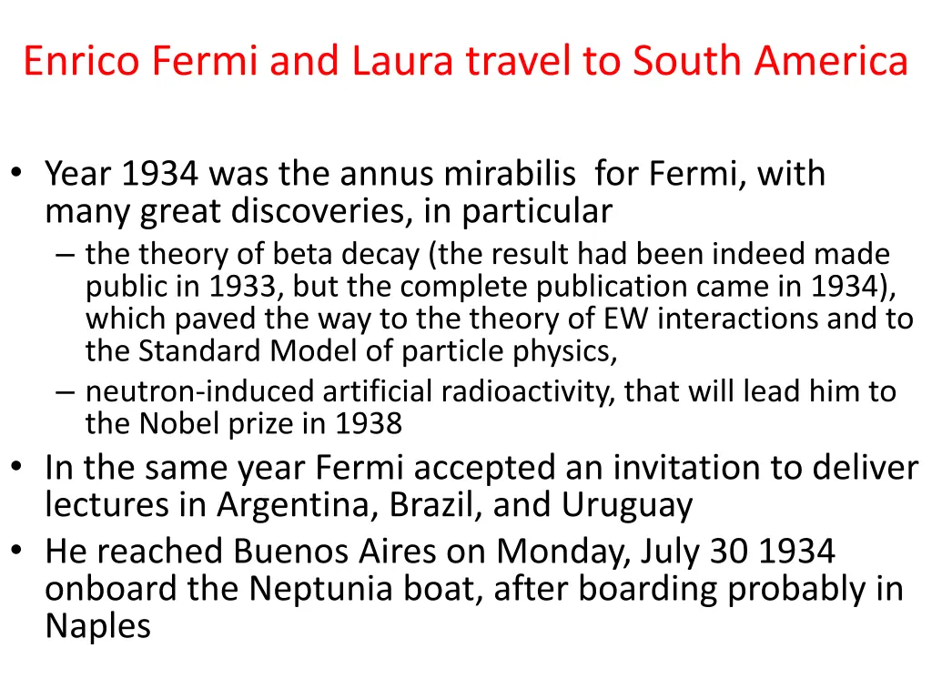 enrico fermi and laura travel to south america