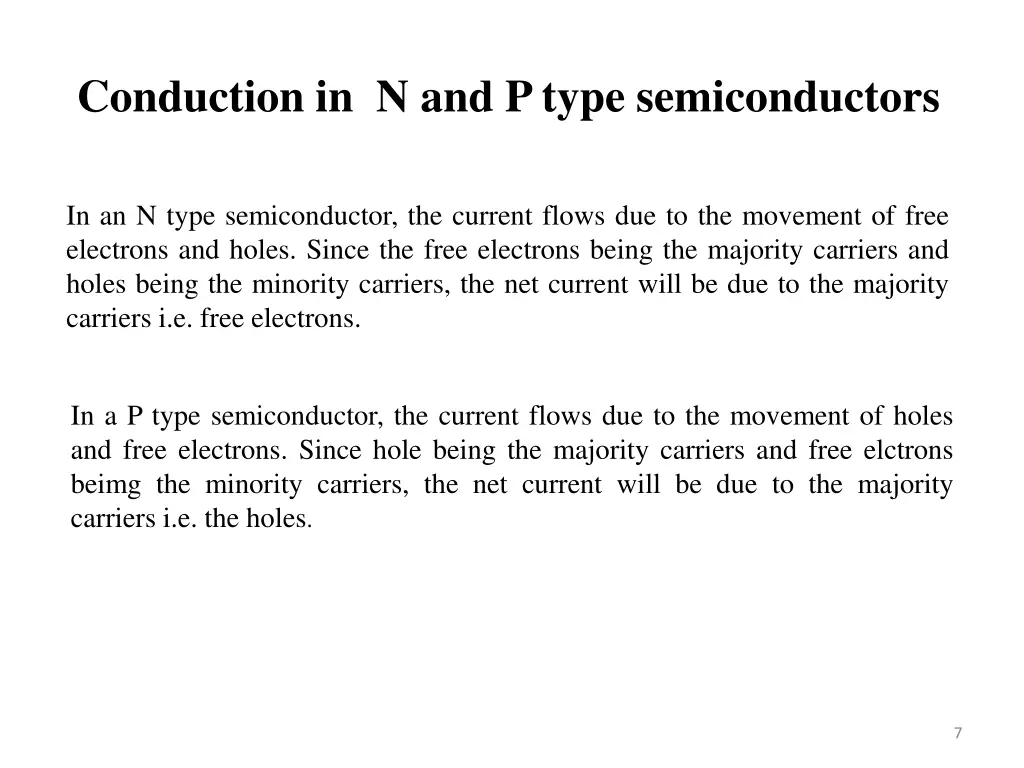 conduction in n and p type semiconductors