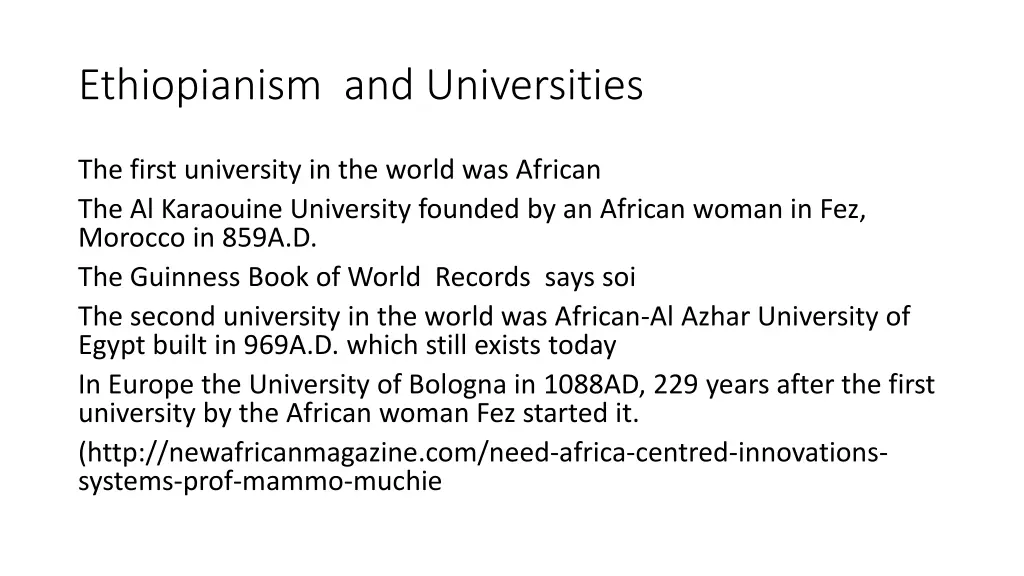 ethiopianism and universities