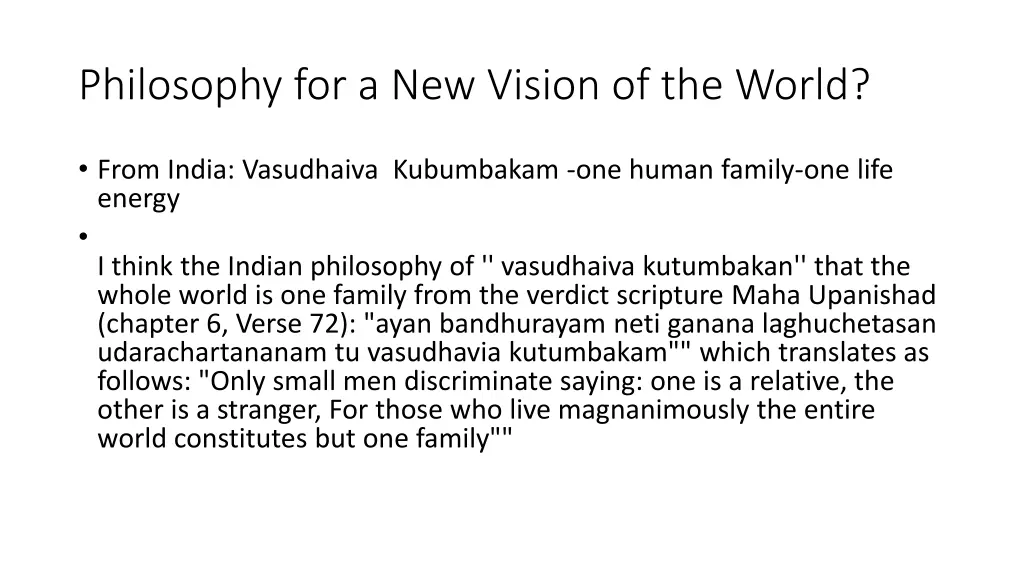 philosophy for a new vision of the world