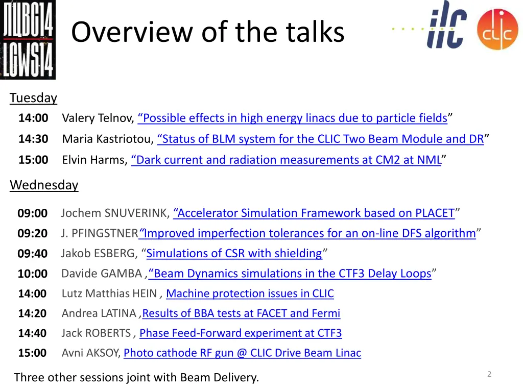 overview of the talks