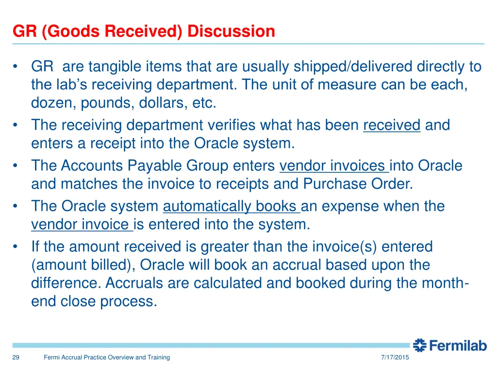 gr goods received discussion