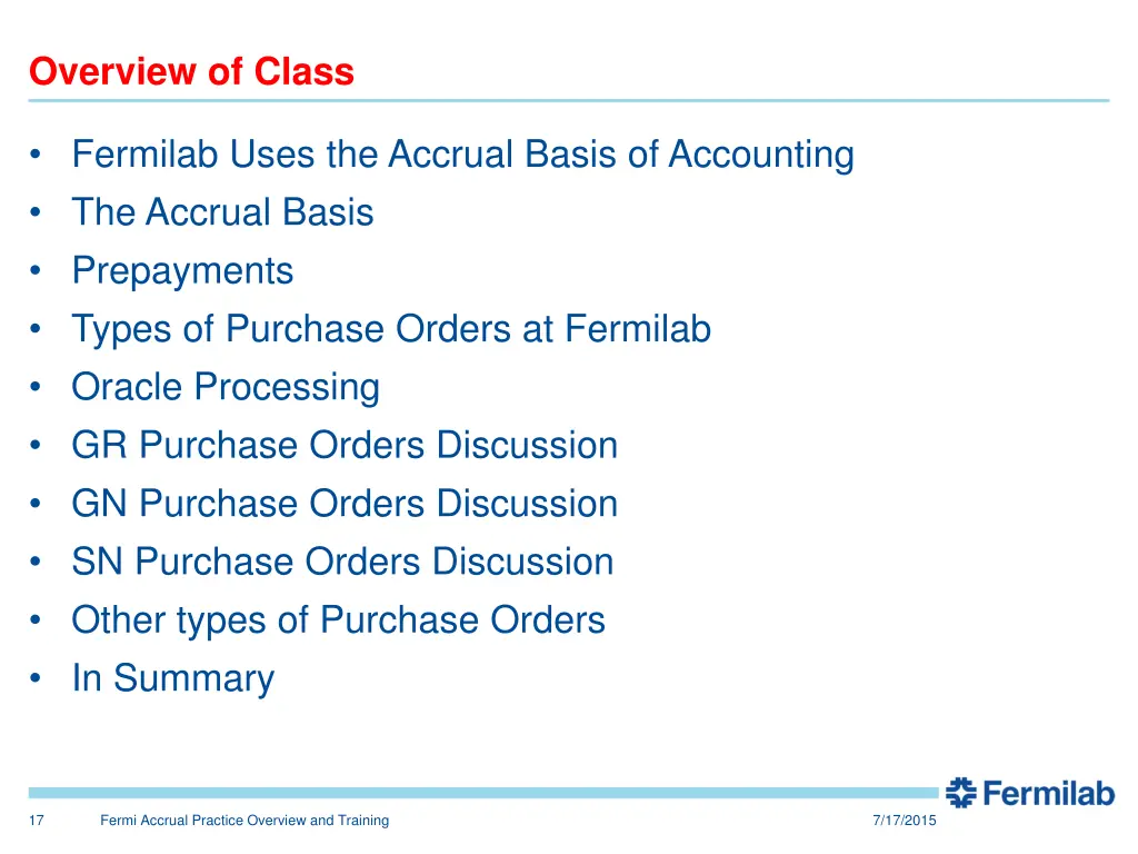 overview of class