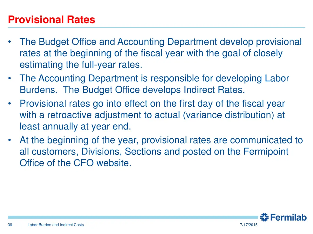 provisional rates