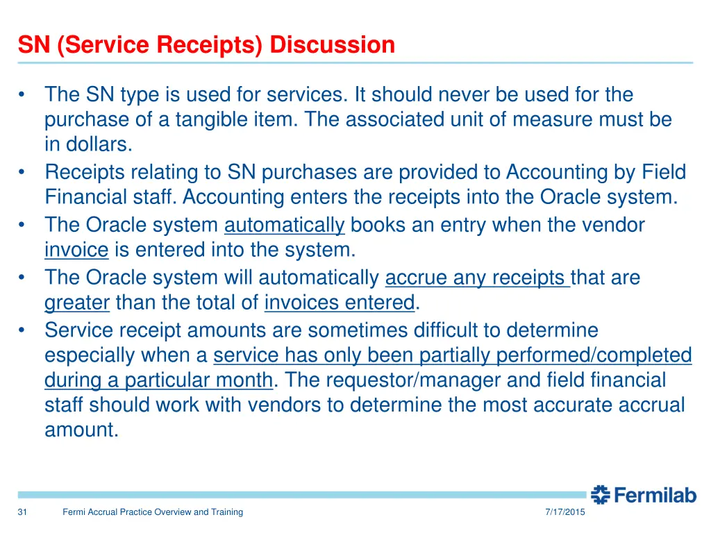 sn service receipts discussion