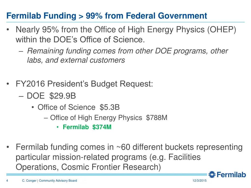 fermilab funding 99 from federal government